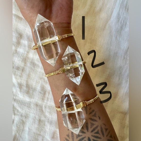 14k Plated Giant DT Quartz Power Crystal Cuff Bracelet - Picture 4 of 8